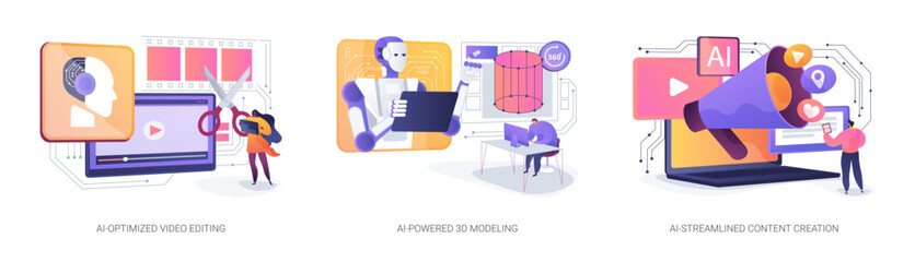 AI Technology in Art and Creativity abstract concept vector illustrations.