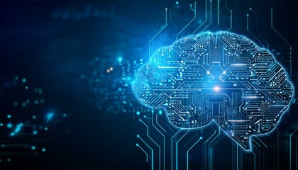 AI, Brain, Mind Machine learning, Big data network connection background, Artificial intelligence science, blue background