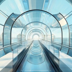 Obraz premium The glass tunnel with a lift.,3d render 