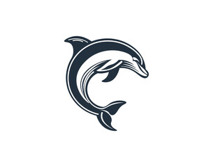 Vector illustration of a blue cartoon dolphin in a jump on a white background	