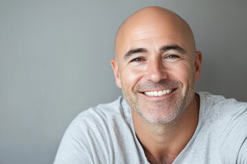 Obraz premium Portrait of middle age bald man on grey background