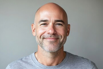 Obraz premium Portrait of middle age bald man on grey background