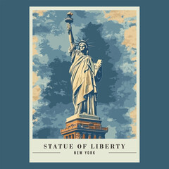 Statue of Liberty Vintage Poster Stock Vector Illustration