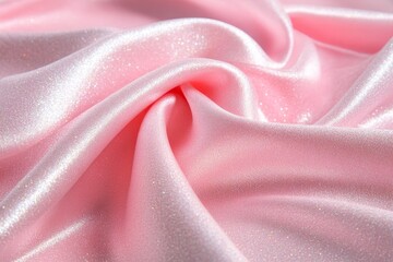 Obraz premium Soft pink satin fabric showing elegant folds and sheen under bright lighting in a textile setting