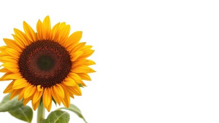 Fototapeta premium Close up of a vibrant sunflower against a clean white background, plant, petals