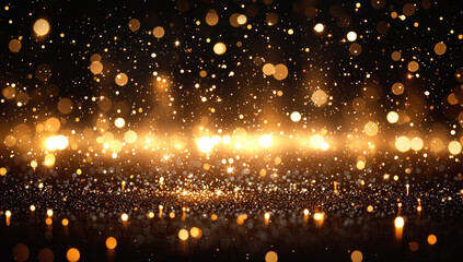Obraz premium Golden sparkles and lights create a magical ambiance as they shimmer against a dark background, adding an enchanting quality to festive events or celebrations.