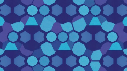 Geometric pattern of abstract hexagons in various shades of blue and purple, texture, vibrant
