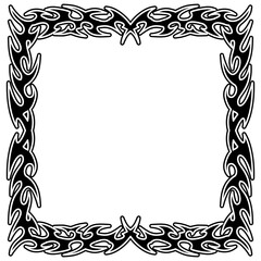 black and white tribal frame with transparent background for social media frame, Y2k heavy metal border 