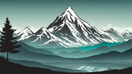 Mountain landscape. Nature landscape. Mountains with beautiful sky. Vector illustration. 