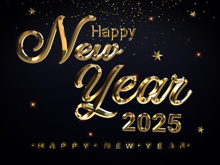 Happy new year 2025 gold text effect banner design template