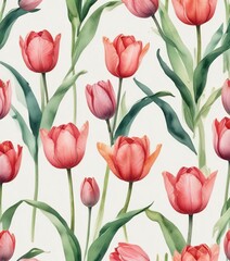 Fototapeta premium Elegant and artistic watercolor tulip design for seamless pattern, white background, pattern, print