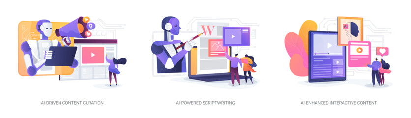 AI content creation tools abstract concept vector illustrations.