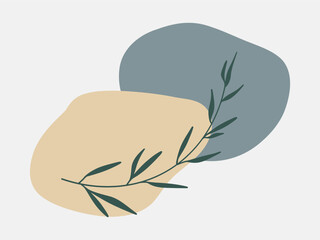 Colorful abstract spots paired with a fresh green twig. A modern and natural design. Perfect for eco-friendly or artistic themes