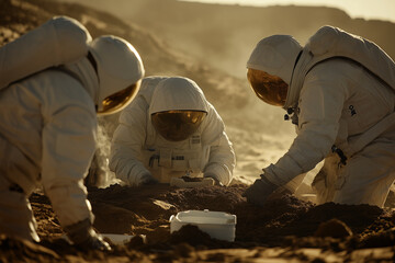 Scientists explore potential hazards of extraterrestrial soil during a research mission on another planet