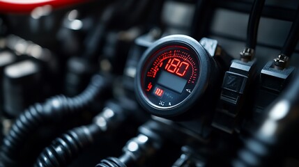 Close-up of a digital gauge displaying 180.