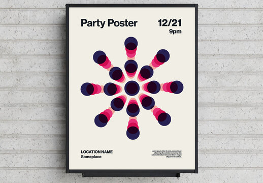 Party Poster Template with 3D Circles Perspective
