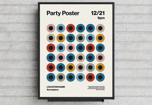 Party Poster Template in Minimal Design with Circles Pattern