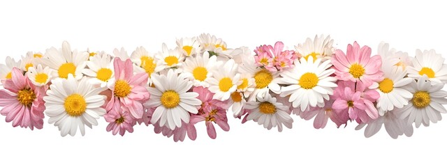 A border of pastel pink, white, and yellow chrysanthemums on an isolated background with lots of negative space around the edges