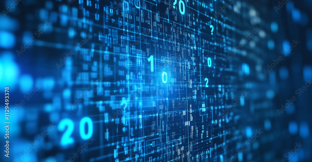 Poster Digital binary code streams across a futuristic background with glowing elements created for technological themes