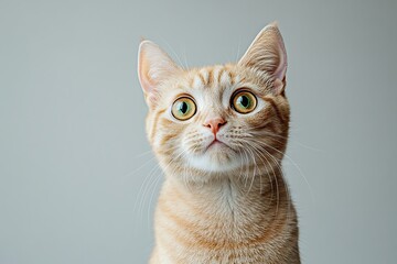 Obraz premium Ginger cat with big surprised eyes on grey background