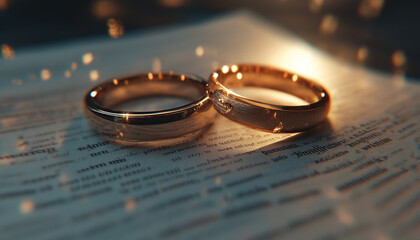 Symbolic rings in light against divorce document background