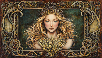 Celtic Virgo with wheat in art nouveau style