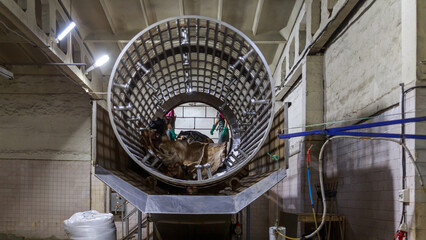 Obraz premium A workshop of a leather factory with special equipment.