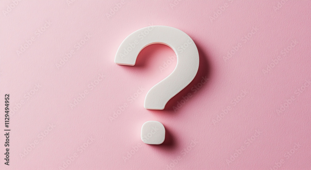 Poster White question mark on a soft pink background creating an intriguing visual contrast and inviting curiosity