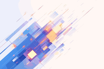 Blue and yellow background with a white line. The line is made up of squares and triangles flat vector illustration