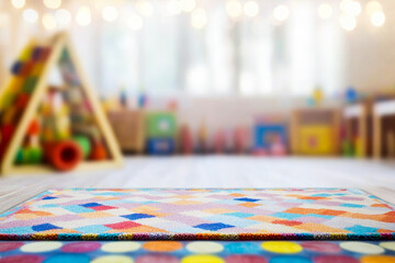 Obraz premium Colorful playroom with geometric carpet in a bright learning environment