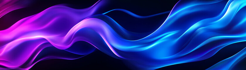 Fototapeta premium Abstract flowing waves of vibrant purple and blue colors on a dark background.