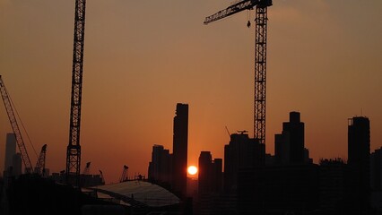 crane at sunset