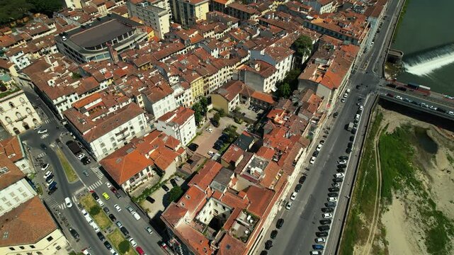 Aerial Drone View: Historically and Culturally Rich Italian Town on the Sunny Day. Beautiful Old City With Medieval Churches and Cathedrals. 