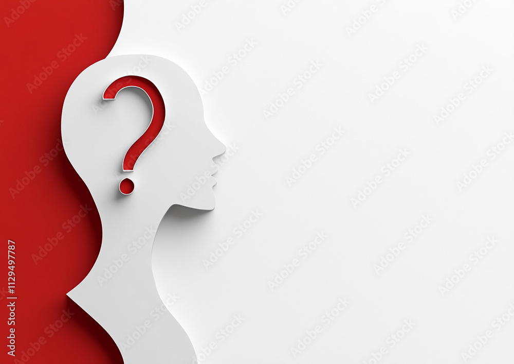 Poster Creative visual representation of a human silhouette with a question mark on a minimalist background
