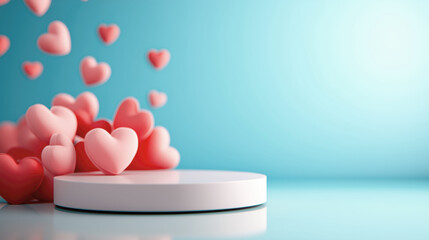 Floating hearts on a minimalist pedestal backdrop
