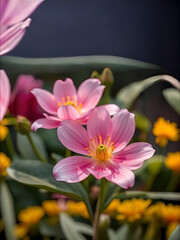 Naklejka premium Close-up flores moradas rosadas y amarillas