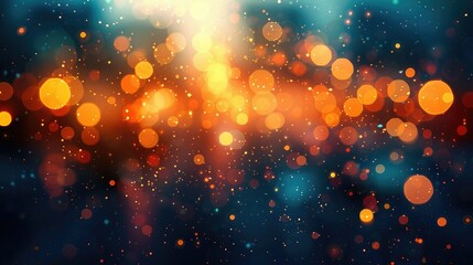 Fototapeta premium Abstract bokeh lights background with orange, gold, and blue sparkles.