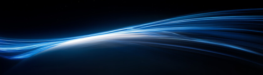 A mesmerizing wave of blue light flows gracefully across a dark background.