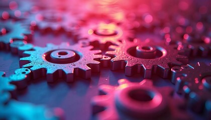Interconnected gears in vibrant colors, moving in harmony, symbolizing the interconnected elements of a successful business system