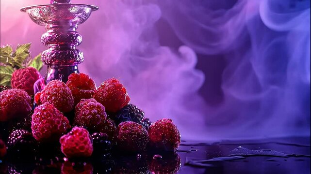 berries and hookah in smoke. selective focus