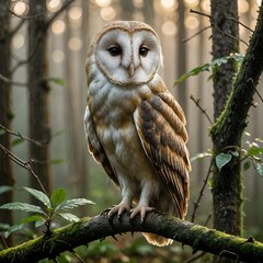 Lone Barn owl perched in a tree 