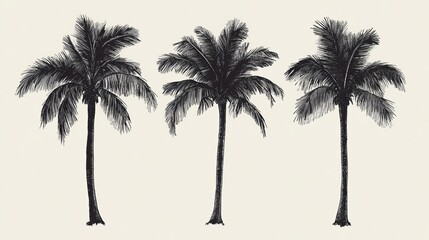 Top View Palm Trees Hand-Drawn Ink Composition, Monochrome Illustration, Tropical Concept, palm tree, tropical illustration, monochrome art
