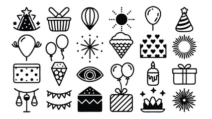 Holiday & Celebration related icon editable stroke outline  set of different types small icons isolated on white background flat vector illustration