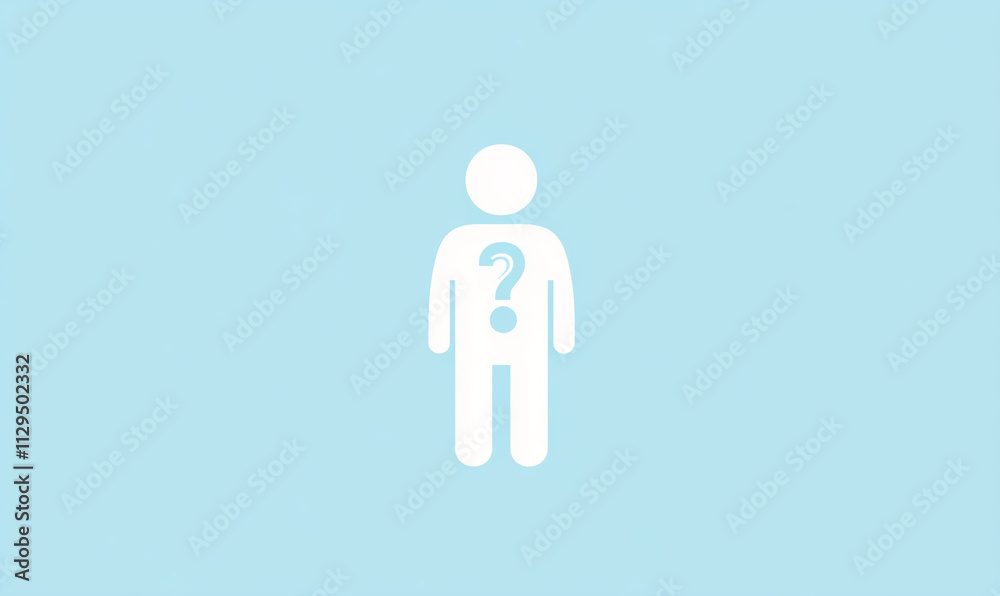 Poster Figure with question mark symbolizing mystery and curiosity about identity in a minimalist design