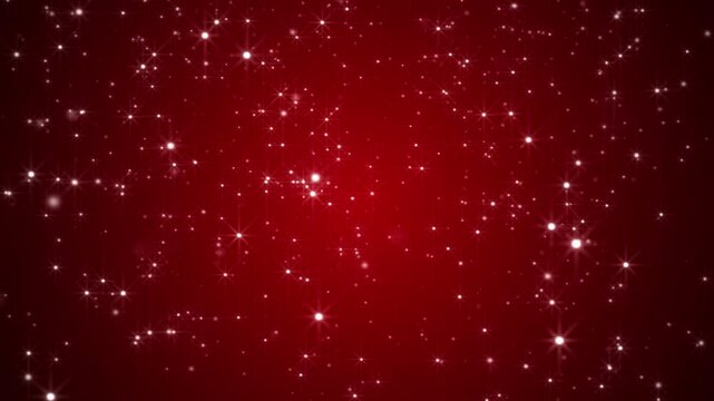 Shiny glittering red Christmas background with white twinkling stars and glowing particles. Full HD and looping luxury festive background animation.