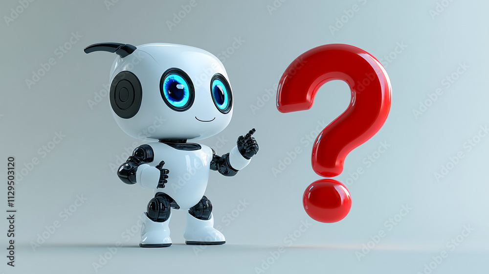 Poster Robot with question mark symbol represents curiosity and innovation in technology