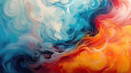 Fototapeta premium Vibrant Abstract Digital Painting with Fluid Shapes in Contrasting Colors