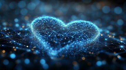Network of connections represented by a glowing heart symbolizing love and unity