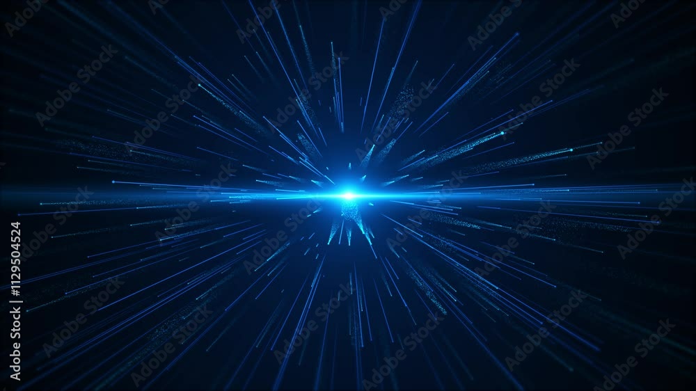 Wall mural digital space sci fi tunnel with green blue neon big data hi tech information flow blockchain. high 