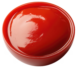 A bowl filled with glossy red ketchup sauce